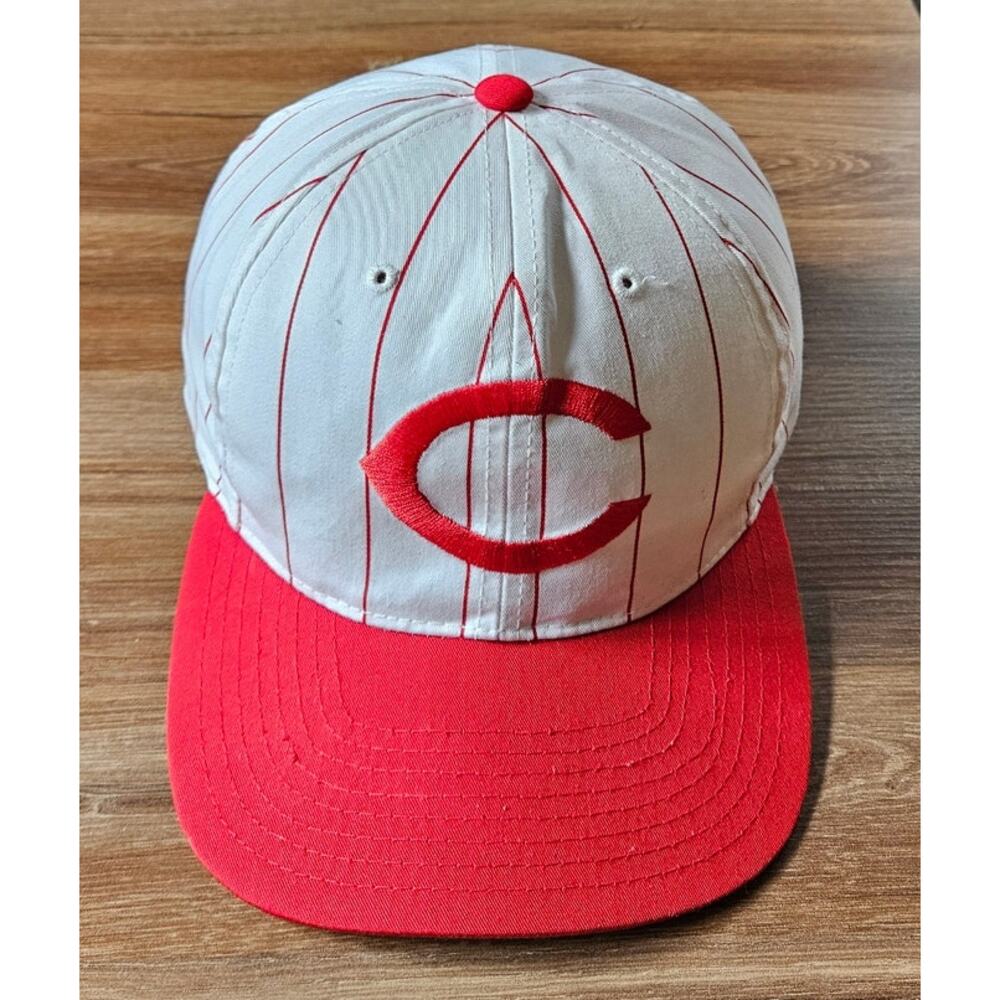 Red and White Pinstripe Baseball Cap with Embroidered 'C'